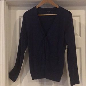Navy cardigan with structured detail